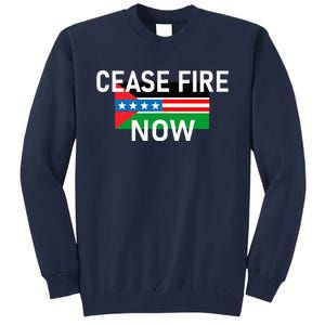 Cease Fire Now Cool Palestine Us Flags Of Solidarity Tall Sweatshirt