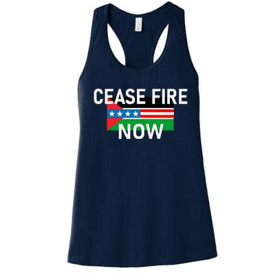 Cease Fire Now Cool Palestine Us Flags Of Solidarity Women's Racerback Tank