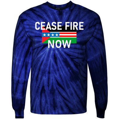 Cease Fire Now Cool Palestine Us Flags Of Solidarity Tie-Dye Long Sleeve Shirt