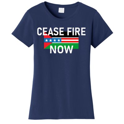 Cease Fire Now Cool Palestine Us Flags Of Solidarity Women's T-Shirt