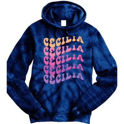 Cecilia First Name I Love Cecilia Girl Boy Groovy Vintage Tie Dye Hoodie