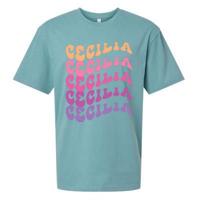 Cecilia First Name I Love Cecilia Girl Boy Groovy Vintage Sueded Cloud Jersey T-Shirt