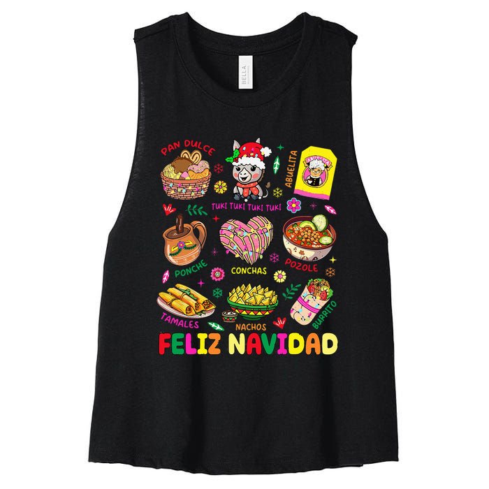 Christmas Feliz Navidad Tis The Season Mexican Food Funny Women's Racerback Cropped Tank