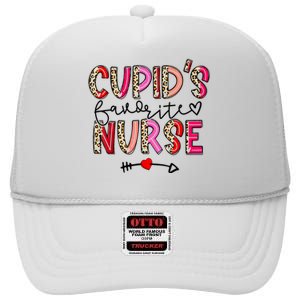 Cupid's Favorite Nurse Happy Valentines Day Pink Leopard High Crown Mesh Back Trucker Hat