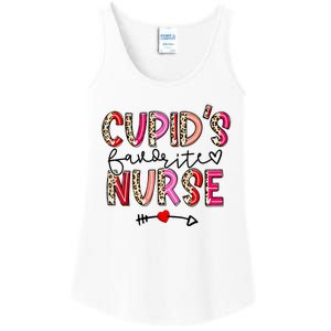 Cupid's Favorite Nurse Happy Valentines Day Pink Leopard Ladies Essential Tank