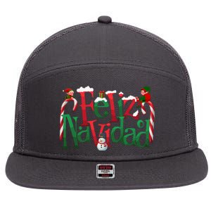 Cool Feliz Navidad Christmas Elf 7 Panel Mesh Trucker Snapback Hat