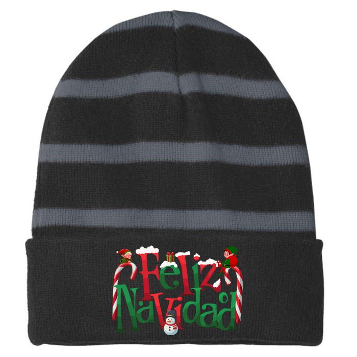 Cool Feliz Navidad Christmas Elf Striped Beanie with Solid Band