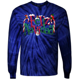 Cool Feliz Navidad Christmas Elf Tie-Dye Long Sleeve Shirt