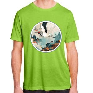 Crane Flying Over A Japanese Fishing Village (V2) Adult ChromaSoft Performance T-Shirt