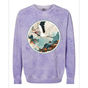 Crane Flying Over A Japanese Fishing Village (V2) Colorblast Crewneck Sweatshirt