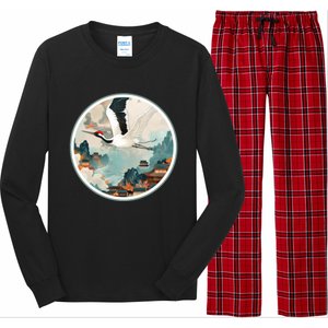 Crane Flying Over A Japanese Fishing Village (V2) Long Sleeve Pajama Set