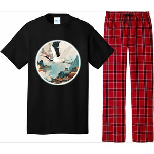 Crane Flying Over A Japanese Fishing Village (V2) Pajama Set