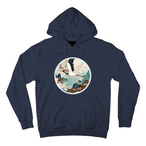 Crane Flying Over A Japanese Fishing Village (V2) Hoodie