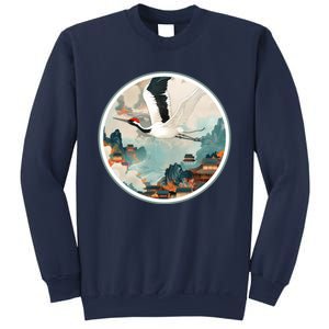 Crane Flying Over A Japanese Fishing Village (V2) Sweatshirt