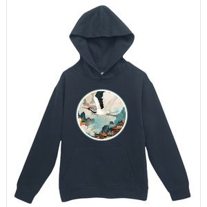 Crane Flying Over A Japanese Fishing Village (V2) Urban Pullover Hoodie