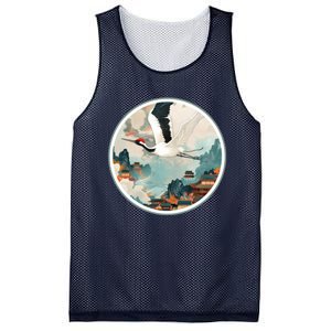 Crane Flying Over A Japanese Fishing Village (V2) Mesh Reversible Basketball Jersey Tank