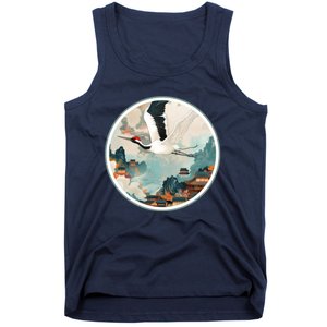 Crane Flying Over A Japanese Fishing Village (V2) Tank Top