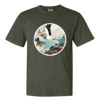 Crane Flying Over A Japanese Fishing Village (V2) Garment-Dyed Heavyweight T-Shirt