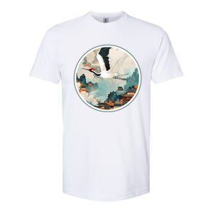 Crane Flying Over A Japanese Fishing Village (V2) Softstyle CVC T-Shirt