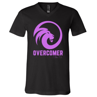 Christian Faith Overcomer Motivational Lion Of Judah V-Neck T-Shirt