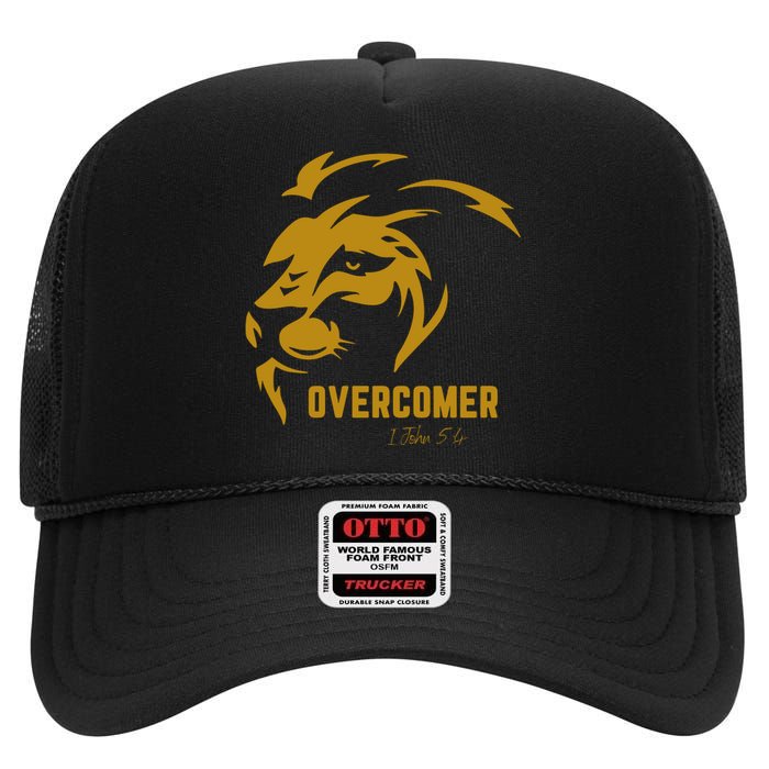 Christian Faith Overcomer Motivational Lion Of Judah High Crown Mesh Back Trucker Hat