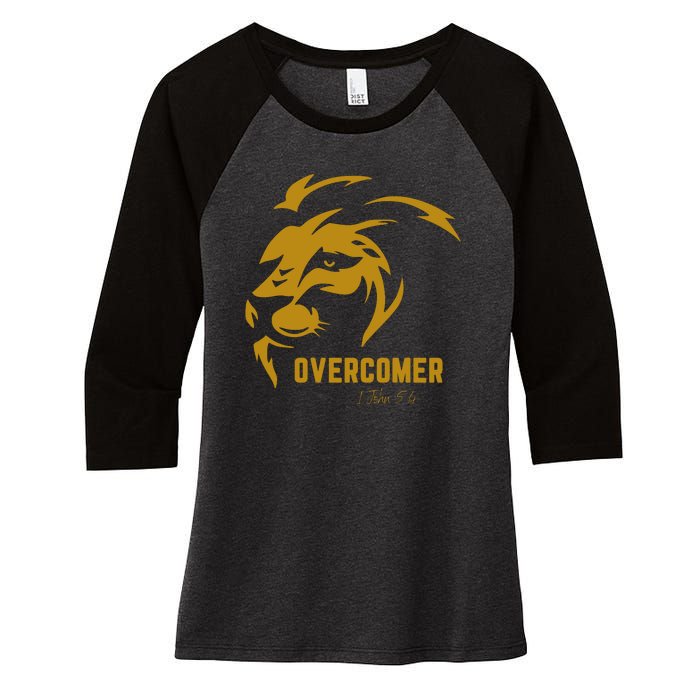 Christian Faith Overcomer Motivational Lion Of Judah Women's Tri-Blend 3/4-Sleeve Raglan Shirt