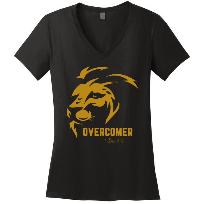 Christian Faith Overcomer Motivational Lion Of Judah Women's V-Neck T-Shirt