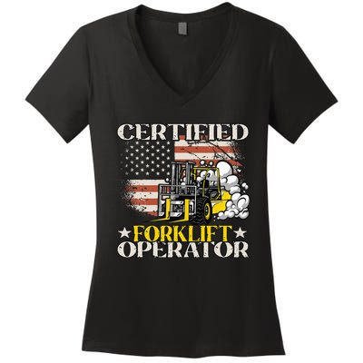 Certified Forklift Operator Forklift Driver Women's V-Neck T-Shirt