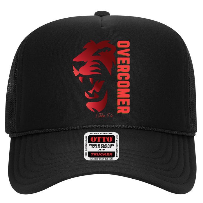 Christian Faith Overcomer Motivational Lion Of Judah High Crown Mesh Back Trucker Hat