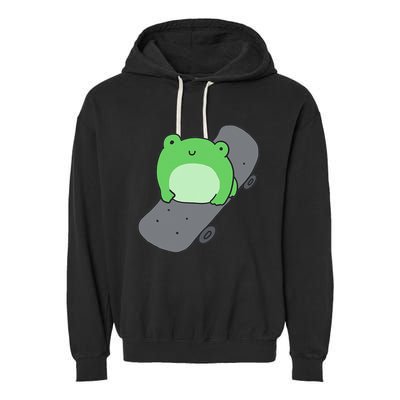 Cute Frog On Skateboard Kawaii Aesthetic Frog Garment-Dyed Fleece Hoodie