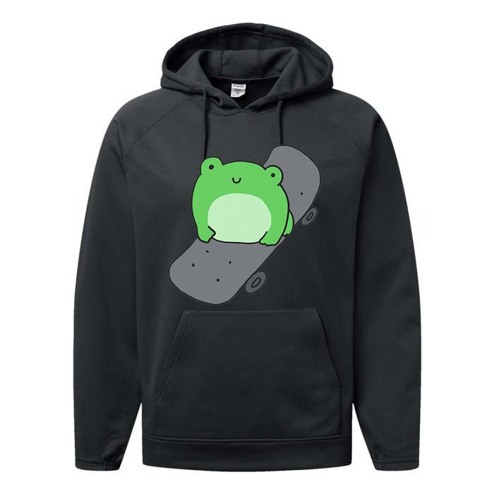 Cute Frog On Skateboard Kawaii Aesthetic Frog Performance Fleece Hoodie