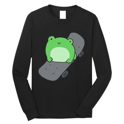 Cute Frog On Skateboard Kawaii Aesthetic Frog Long Sleeve Shirt