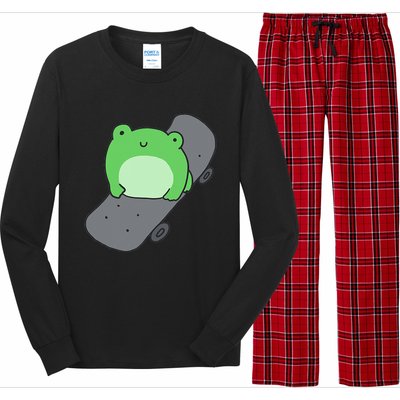 Cute Frog On Skateboard Kawaii Aesthetic Frog Long Sleeve Pajama Set