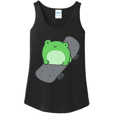 Cute Frog On Skateboard Kawaii Aesthetic Frog Ladies Essential Tank