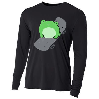 Cute Frog On Skateboard Kawaii Aesthetic Frog Cooling Performance Long Sleeve Crew