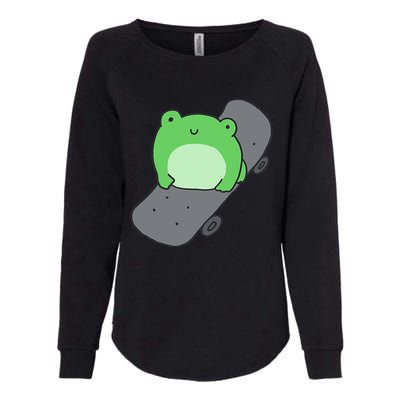 Cute Frog On Skateboard Kawaii Aesthetic Frog Womens California Wash Sweatshirt