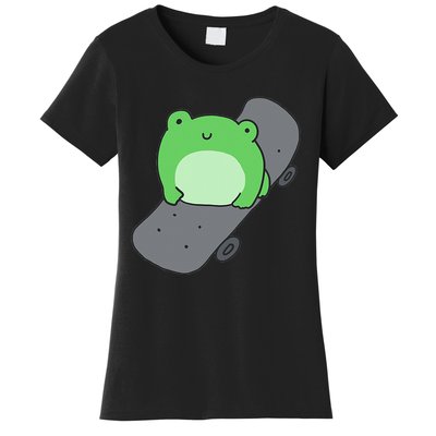 Cute Frog On Skateboard Kawaii Aesthetic Frog Women's T-Shirt