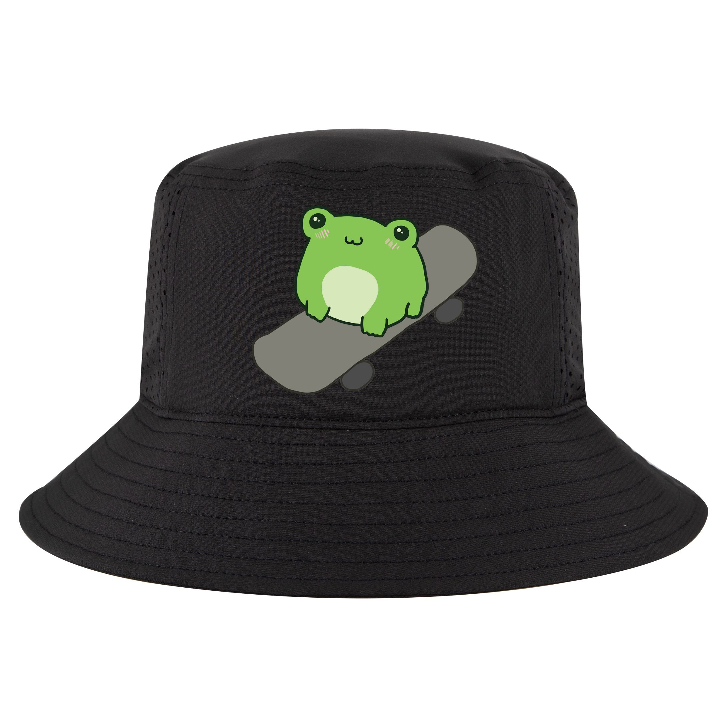 Cute Frog On Skateboard Kawaii Aesthetic Frog Cool Comfort Performance Bucket Hat