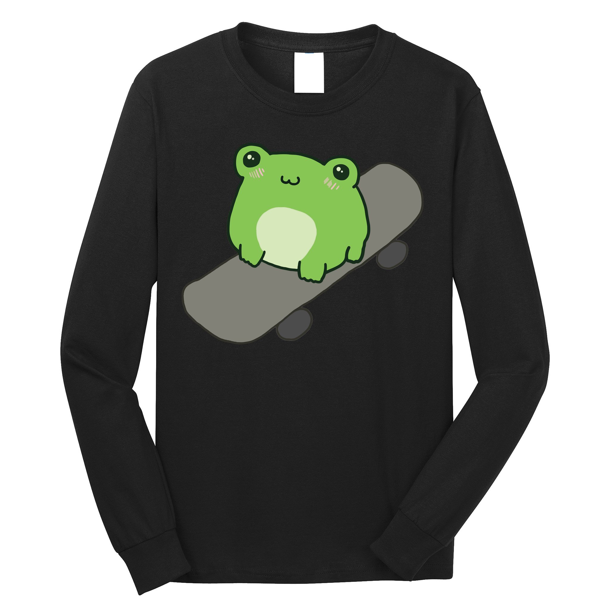 Cute Frog On Skateboard Kawaii Aesthetic Frog Long Sleeve Shirt