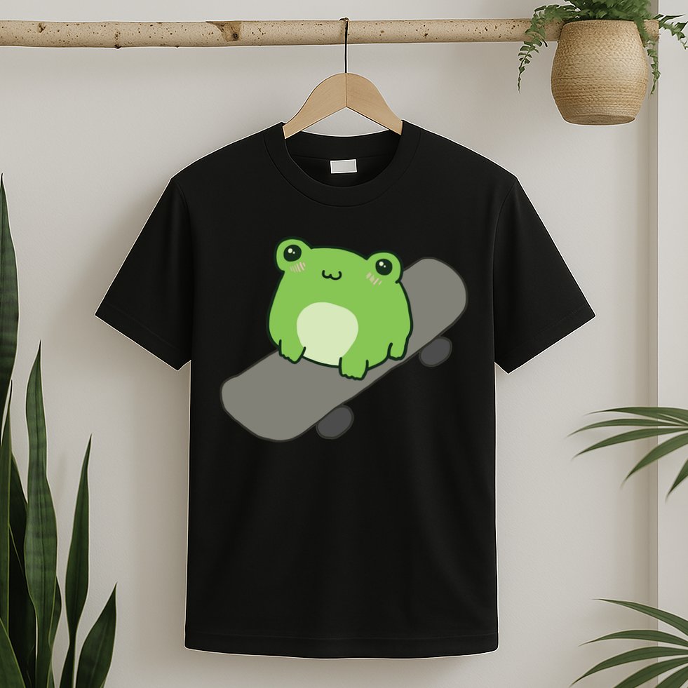 Cute Frog On Skateboard Kawaii Aesthetic Frog T-Shirt