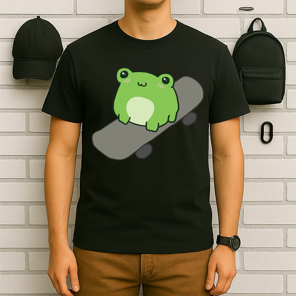 Cute Frog On Skateboard Kawaii Aesthetic Frog T-Shirt