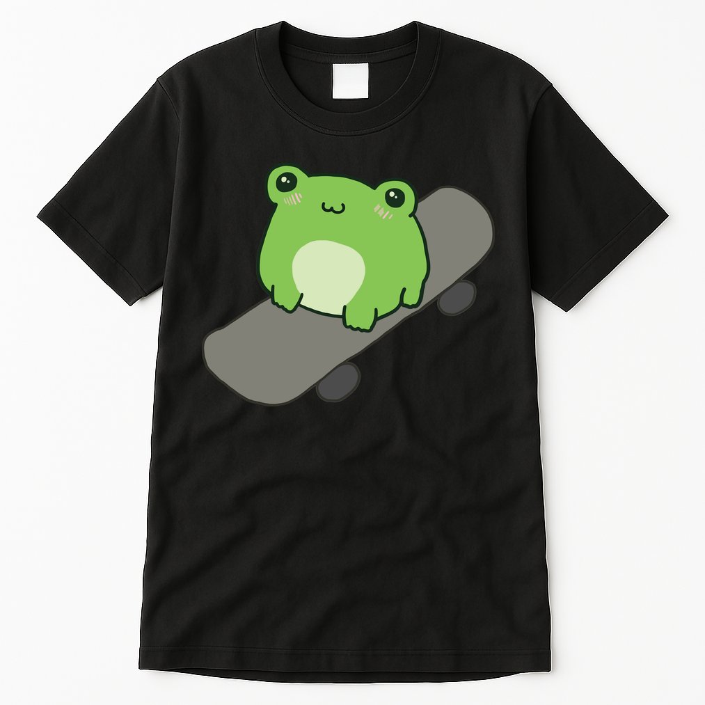 Cute Frog On Skateboard Kawaii Aesthetic Frog Tall T-Shirt