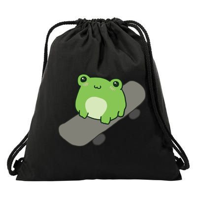 Cute Frog On Skateboard Kawaii Aesthetic Frog Drawstring Bag