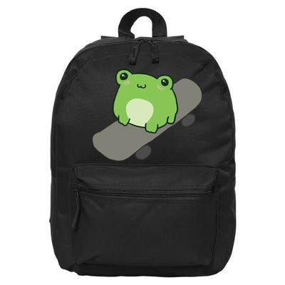 Cute Frog On Skateboard Kawaii Aesthetic Frog 16 in Basic Backpack