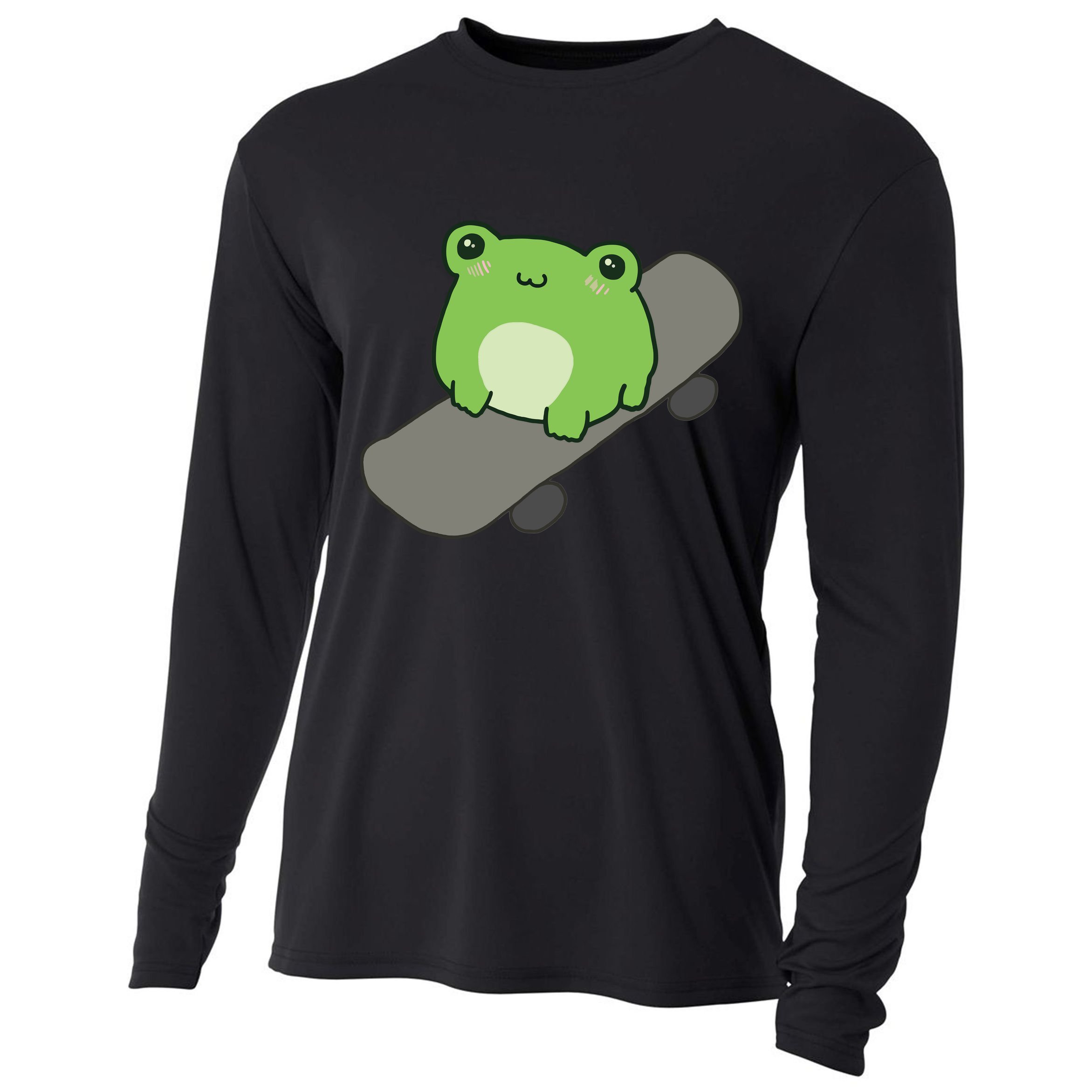 Cute Frog On Skateboard Kawaii Aesthetic Frog Cooling Performance Long Sleeve Crew