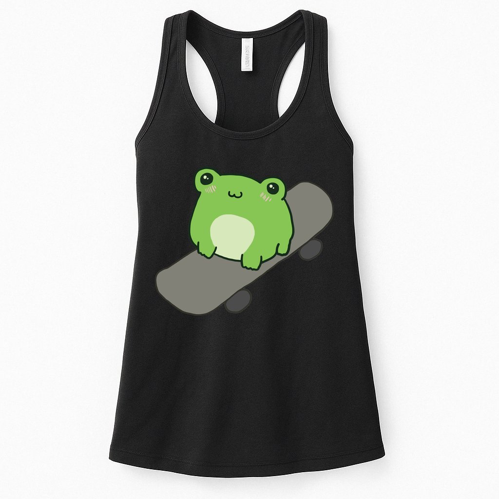 Cute Frog On Skateboard Kawaii Aesthetic Frog Womens Tank Top