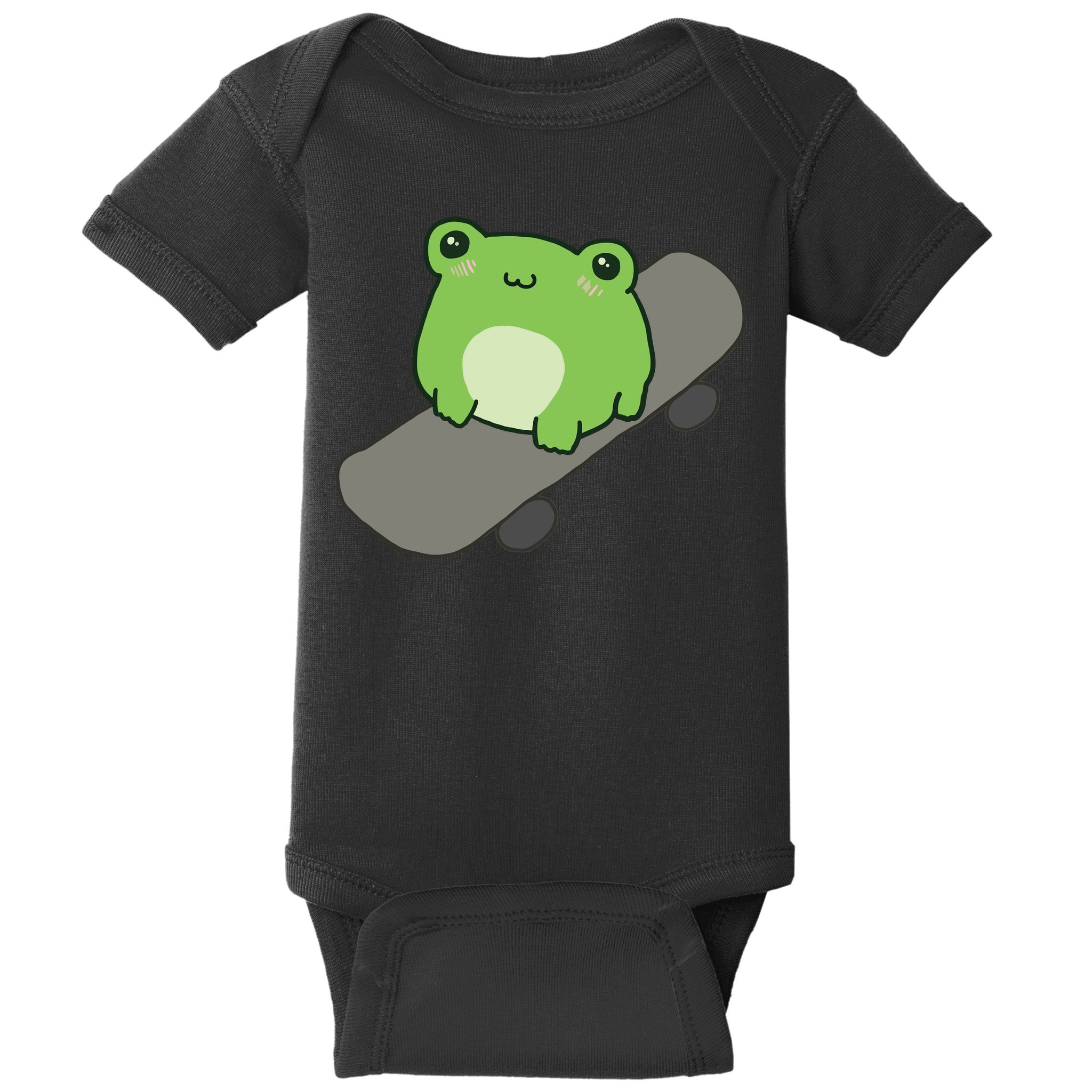 Cute Frog On Skateboard Kawaii Aesthetic Frog Baby Bodysuit