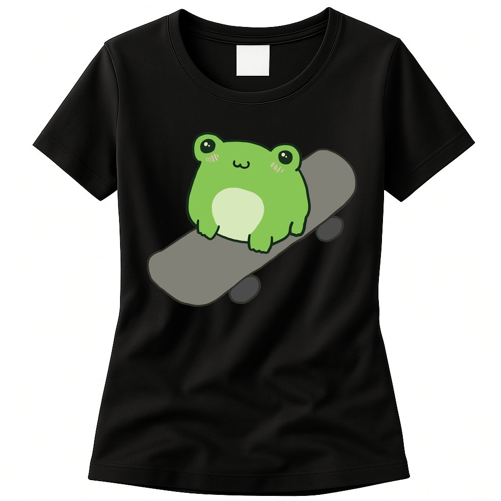 Cute Frog On Skateboard Kawaii Aesthetic Frog Womens T-Shirt
