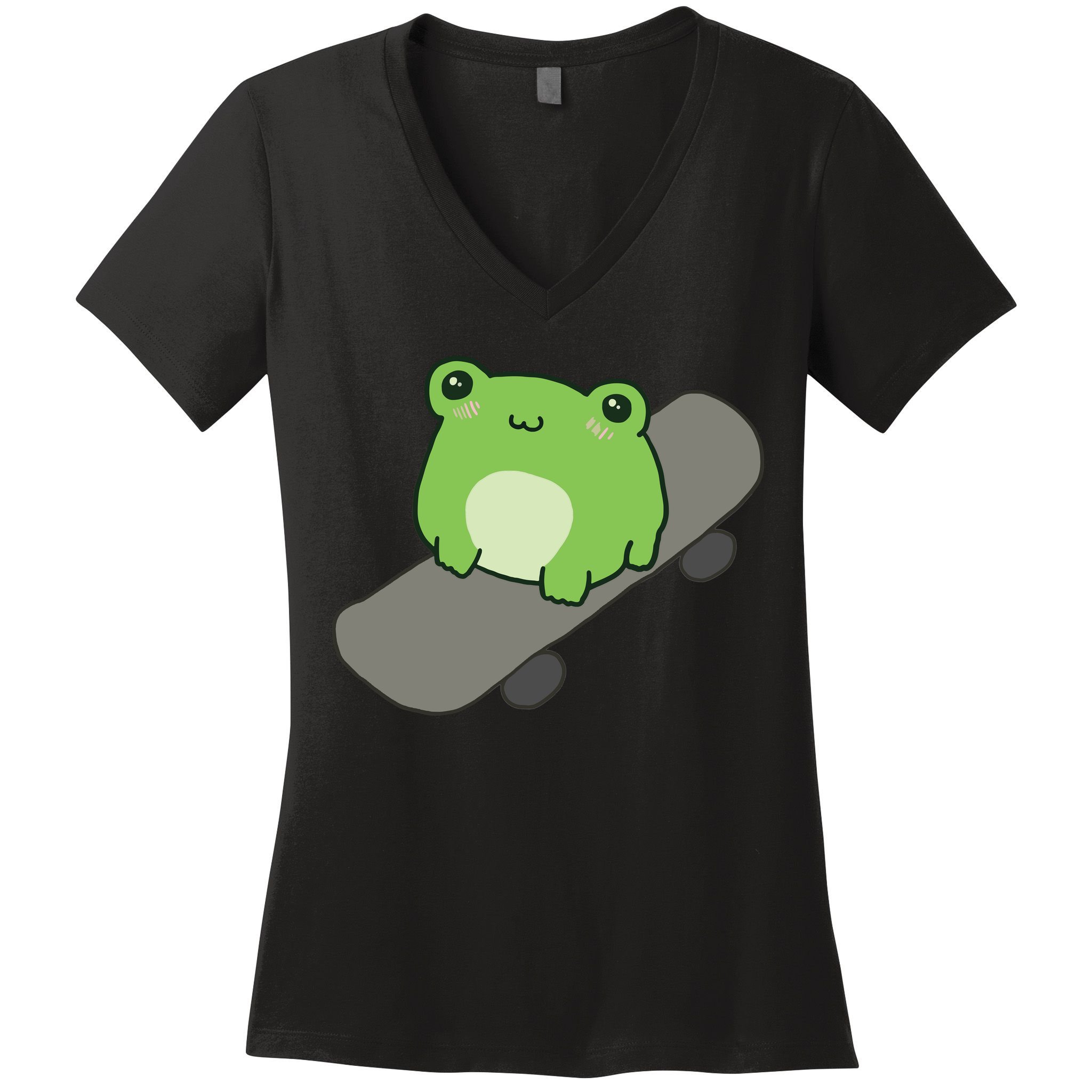 Cute Frog On Skateboard Kawaii Aesthetic Frog Women's V-Neck T-Shirt