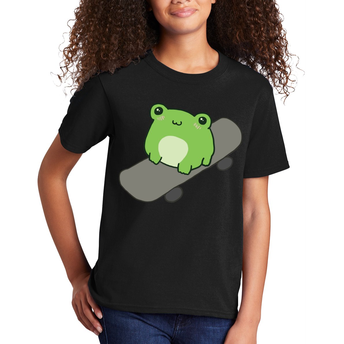 Cute Frog On Skateboard Kawaii Aesthetic Frog Kids T-Shirt
